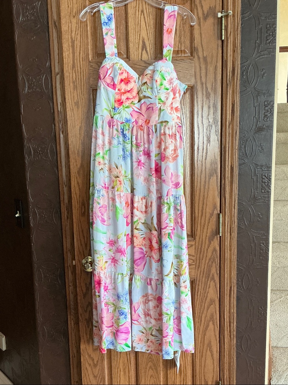 Yumi Kim Pink Floral and Pastel Blue Tiered Sundress